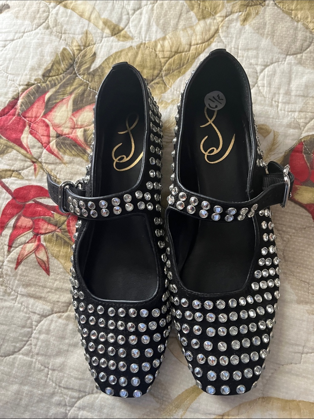 Sam Edelman Black Rhinestone Mary Jane Flats